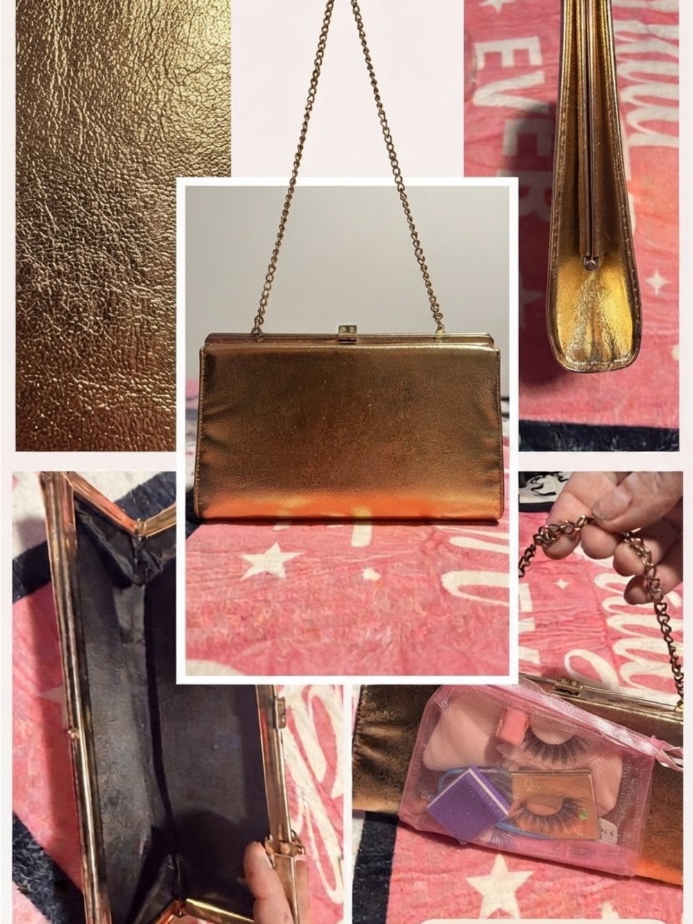 Vintage NWOT Metallic Gold Chain-Handle Evening Clutch & Beauty Gift Bag